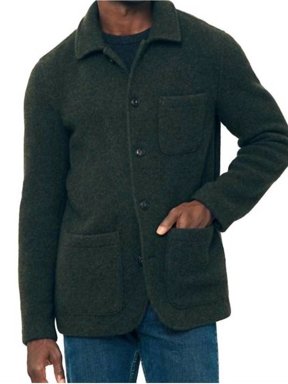Faherty Olive Green Button-Front Shirt Jacket
